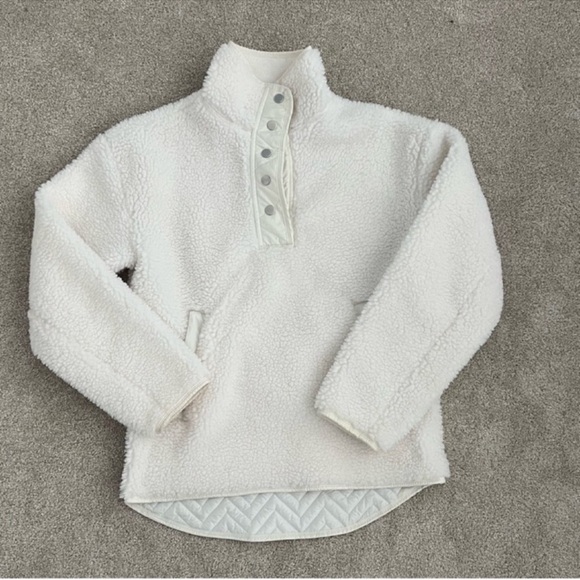 Athleta Sherpa pullover size XS white fleece button athleisure jacket sweater - Picture 1 of 5